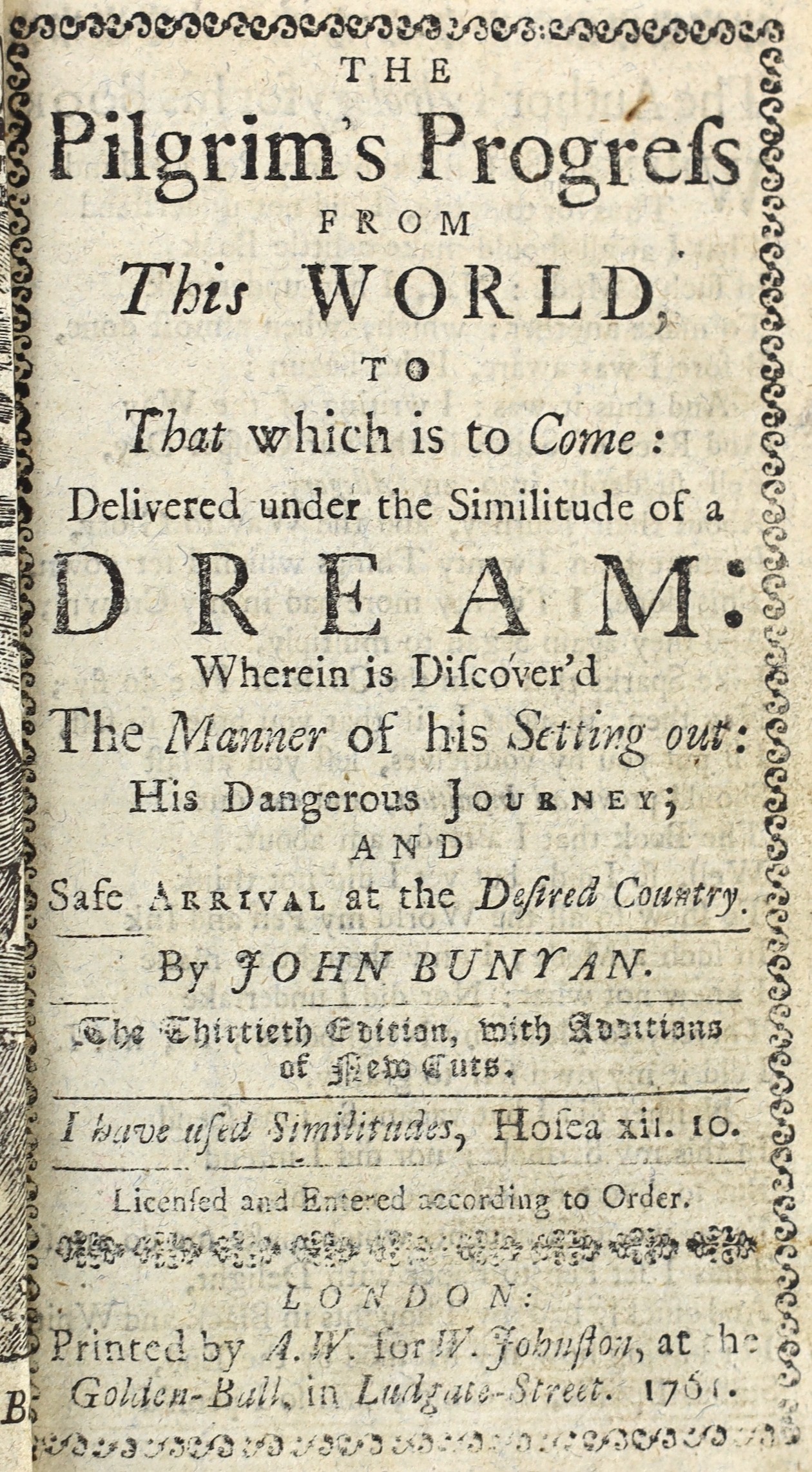 Bunyan, John - The Pilgrim's Progess from This World, to That which is to Come ... 3 Parts (& Life). 30th edition, with additions of new cuts ... 3 portrait frontispieces